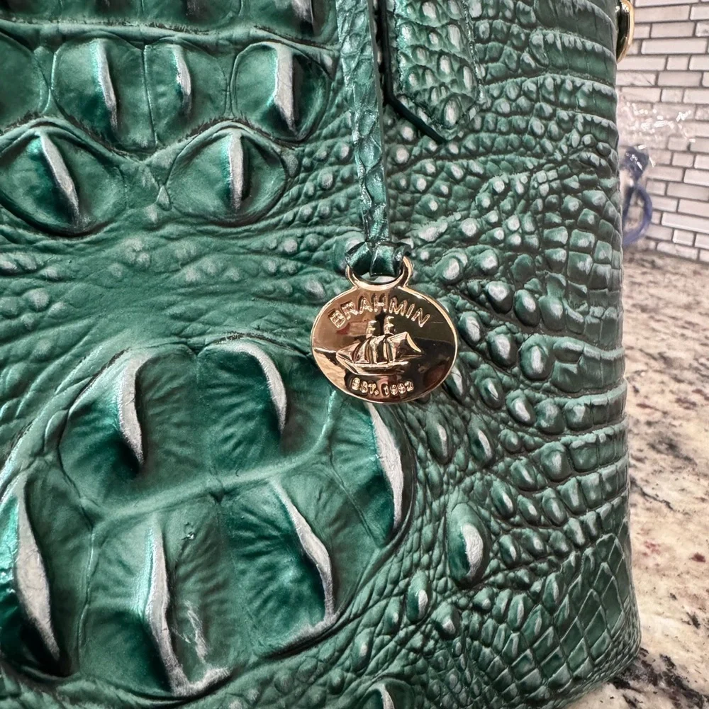 Brahmin Teal Crocodile-Embossed Satchel - Picture 2 of 8